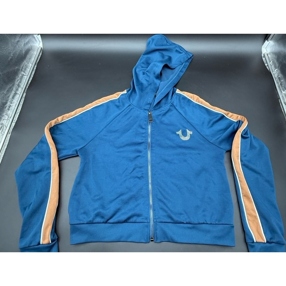 TRUE‎ RELIGION Women's Blue Crystal Hoodie Jacket Size M
